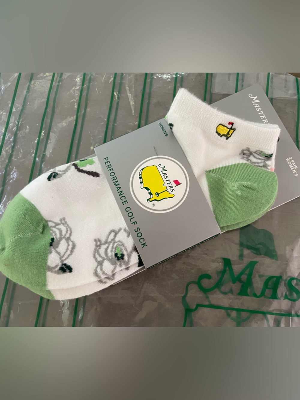 NWT Masters White Pink Green Golf Ankle Socks with Embroidered Logo & bag
